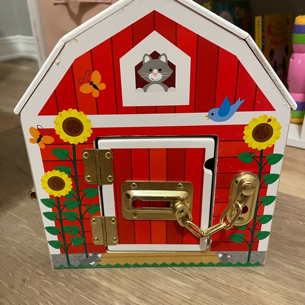 Melissa and Doug Wooden Barn with Locks and Fasteners